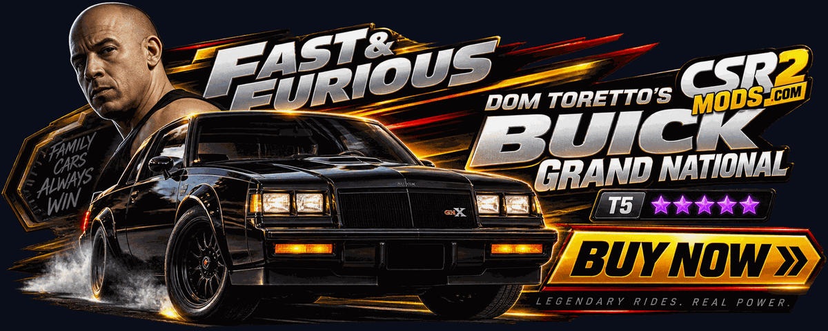 Fast and Furious Dom Toretto Buick Grand National T5 five star CSR2 car, buy now at CSR2MODS