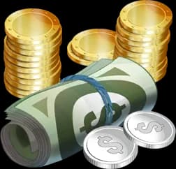 Coins and a roll of cash