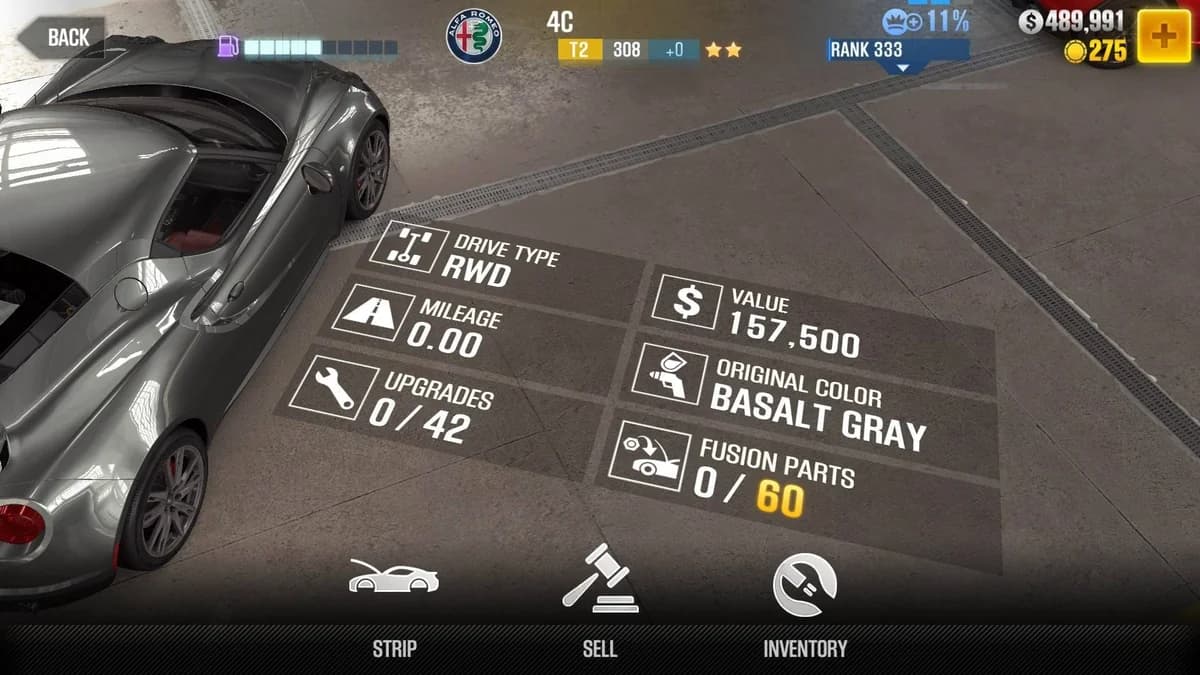 Alfa Romeo 4C CSR2 fusion parts and upgrade breakdown, tier 2 gold star car