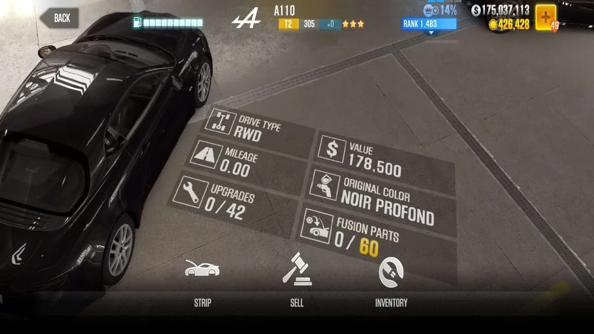 Alpine A110 CSR2 fusion parts and upgrade breakdown, tier 2 gold star car
