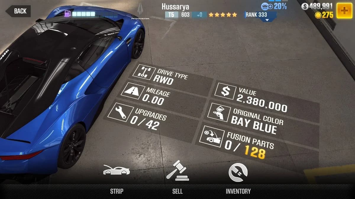 Arrinera Hussarya CSR2 fusion parts and upgrade breakdown, tier 5 gold star car