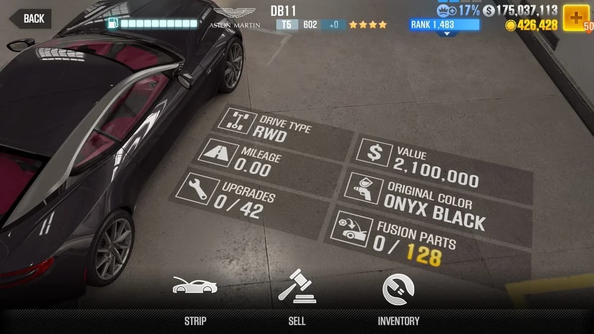 Aston Martin DB11 CSR2 fusion parts and upgrade breakdown, tier 5 gold star car