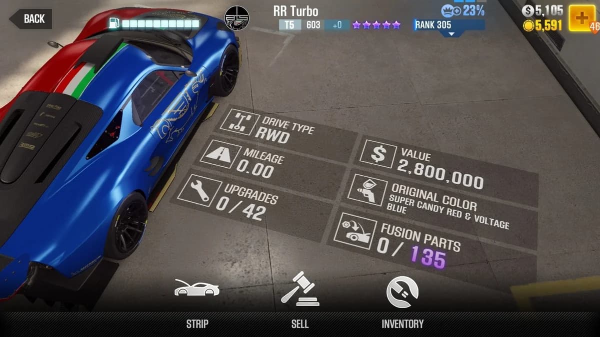 ATS Automobili RR Turbo CSR2 fusion parts and upgrade breakdown, tier 5 purple star car