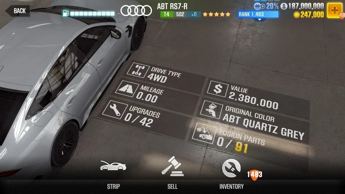 Audi ABT RS7-R CSR2 fusion parts and upgrade breakdown, tier 4 gold star car