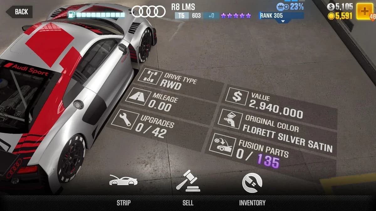 Audi R8 LMS CSR2 fusion parts and upgrade breakdown, tier 5 purple star car