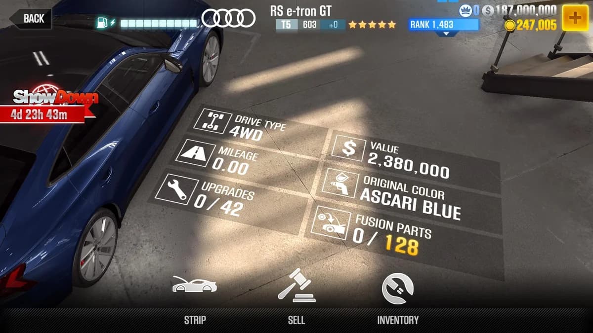 Audi RS e-tron GT CSR2 fusion parts and upgrade breakdown, tier 5 gold star car