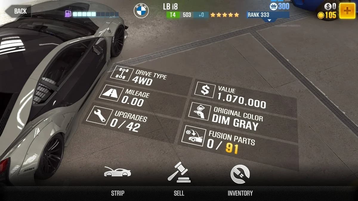 BMW 2017 LB i8 CSR2 fusion parts and upgrade breakdown, tier 4 gold star car