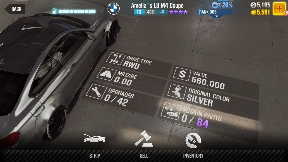 Amelia's BMW 2014 LB M4 Coupe CSR2 fusion parts and upgrade breakdown, tier 3 purple star car