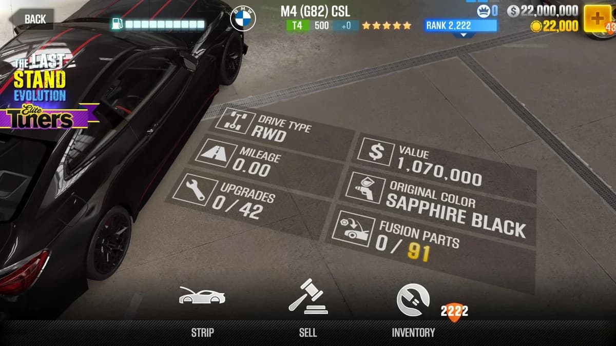 BMW 2023 M4 CSL CSR2 fusion parts and upgrade breakdown, tier 4 gold star car
