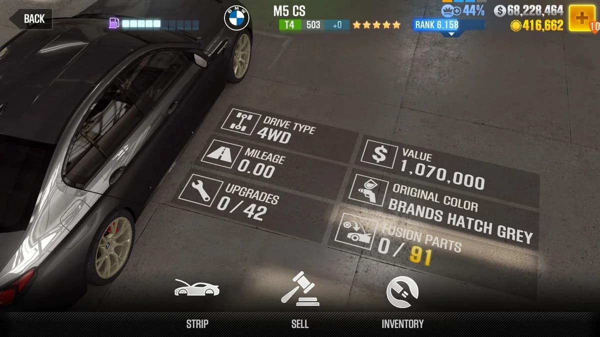 BMW 2021 M5 CS CSR2 fusion parts and upgrade breakdown, tier 4 gold star car