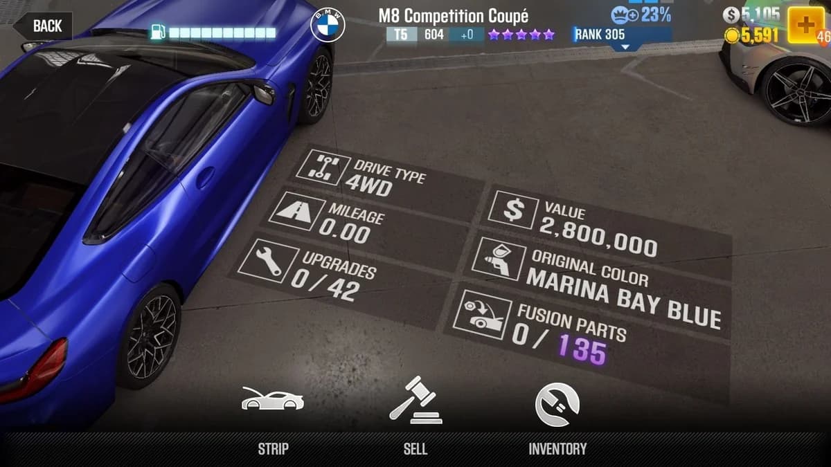 BMW 2020 M8 Competition Pride Convertible CSR2 fusion parts and upgrade breakdown, tier 5 purple star car