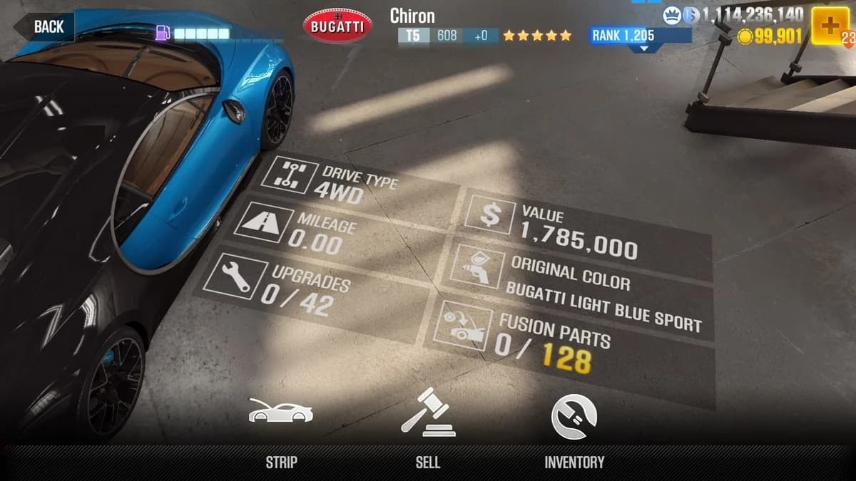 Bugatti Chiron CSR2 fusion parts and upgrade breakdown, tier 5 gold star car
