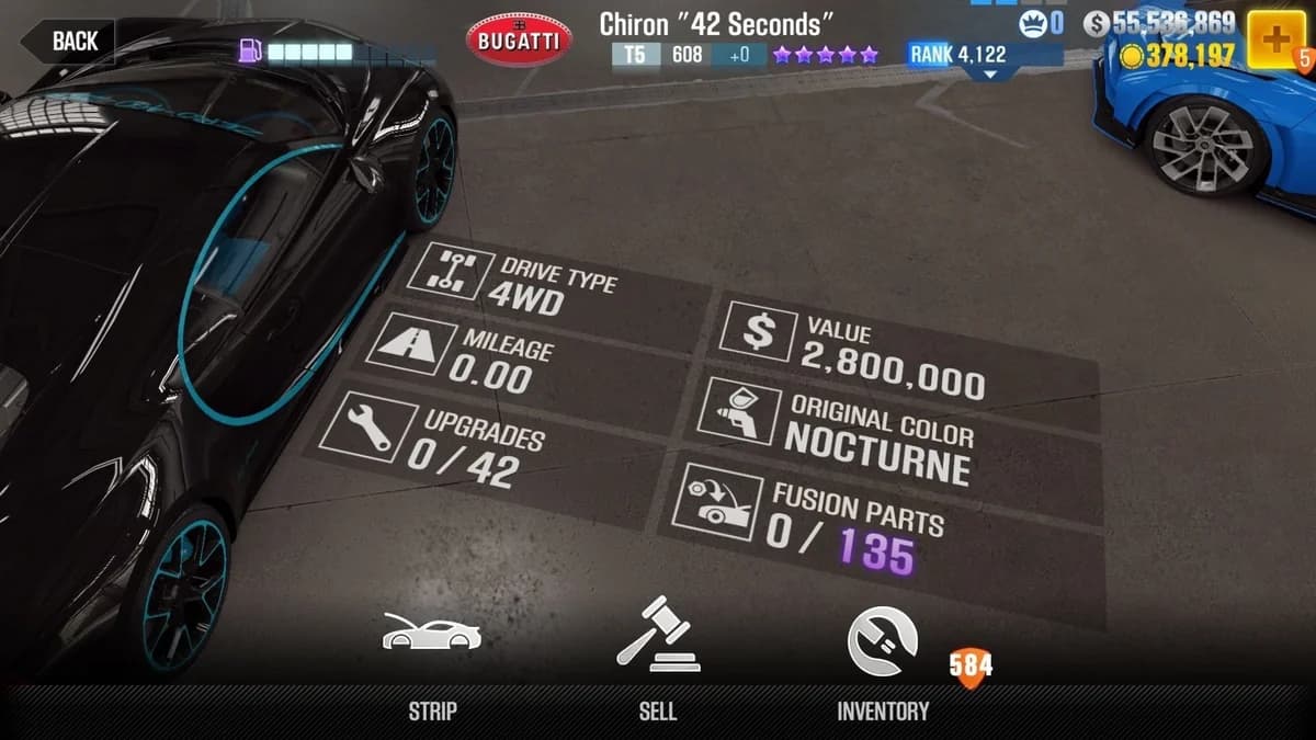 Bugatti Chiron ''42 Seconds'' CSR2 fusion parts and upgrade breakdown, tier 5 purple star car