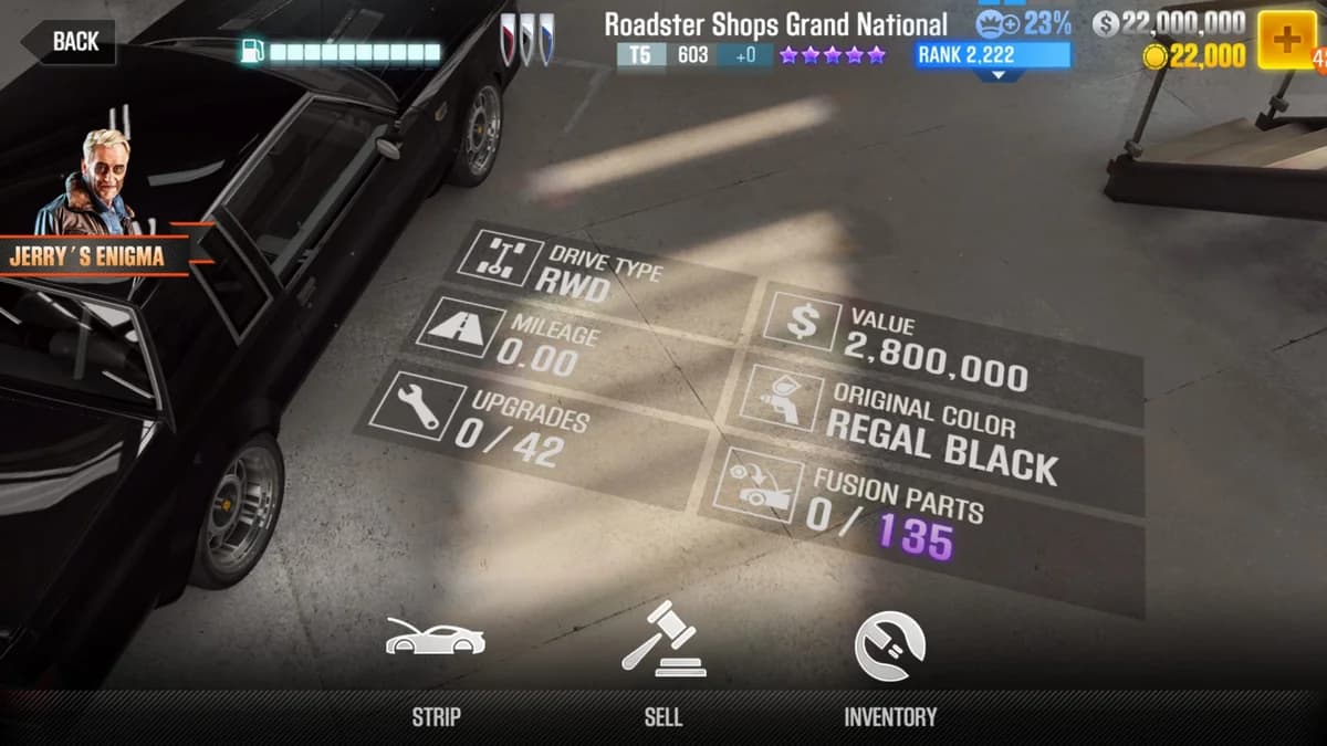 Buick Roadster Shops Grand National CSR2 fusion parts and upgrade breakdown, tier 5 purple star car