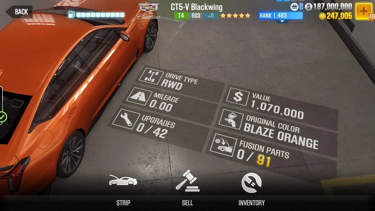 Cadillac CT5-V Blackwing CSR2 fusion parts and upgrade breakdown, tier 4 gold star car