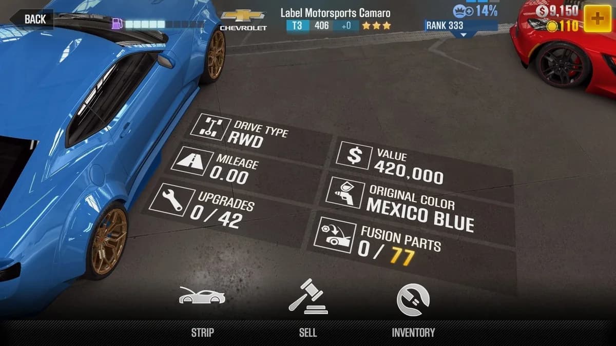 Chevrolet Label Motorsports Camaro CSR2 fusion parts and upgrade breakdown, tier 3 gold star car