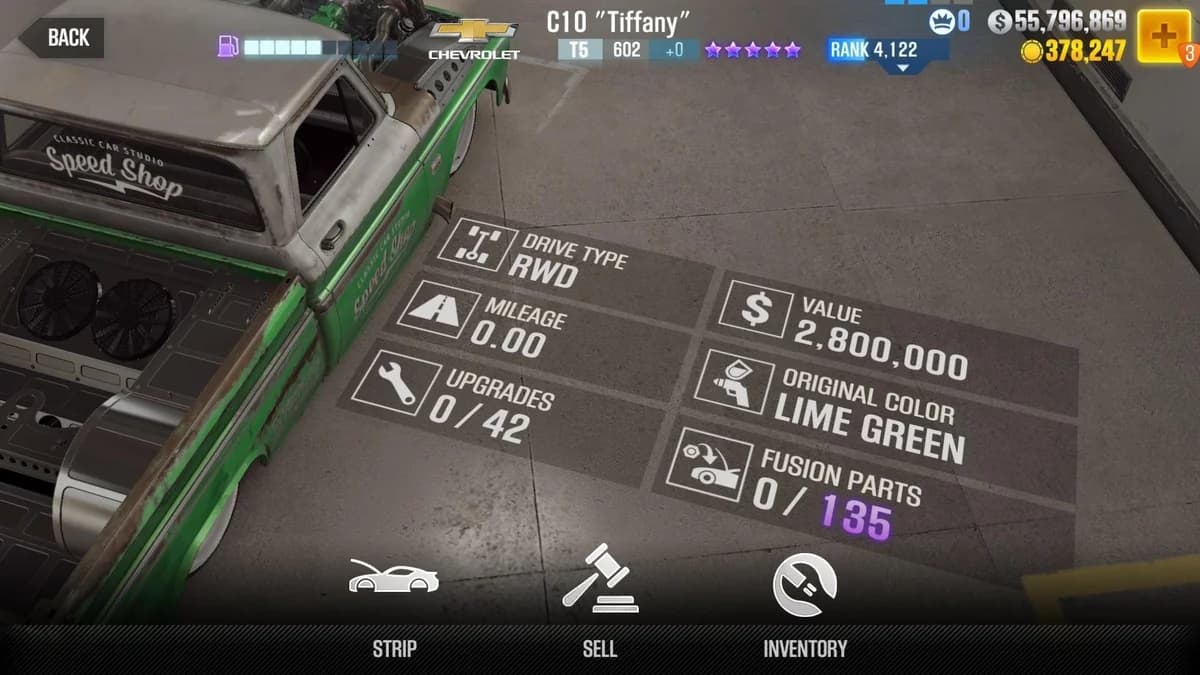 Chevrolet C10 ''Tiffany'' (Halloween) CSR2 fusion parts and upgrade breakdown, tier 5 purple star car