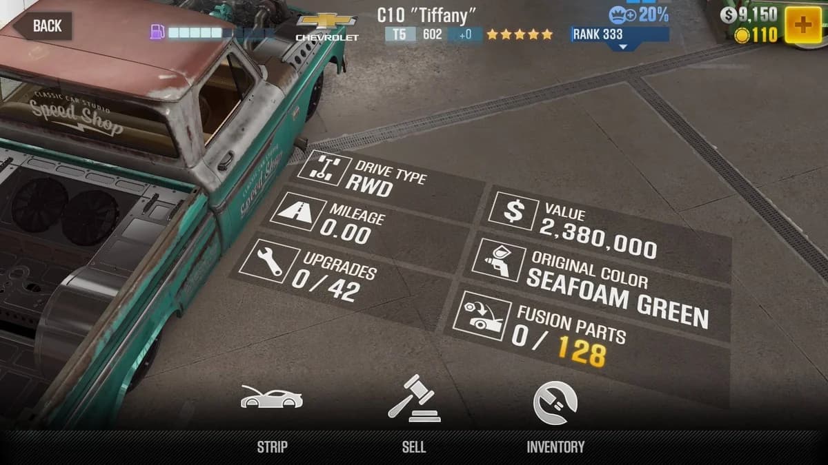 Chevrolet C10 ''Tiffany'' CSR2 fusion parts and upgrade breakdown, tier 5 gold star car