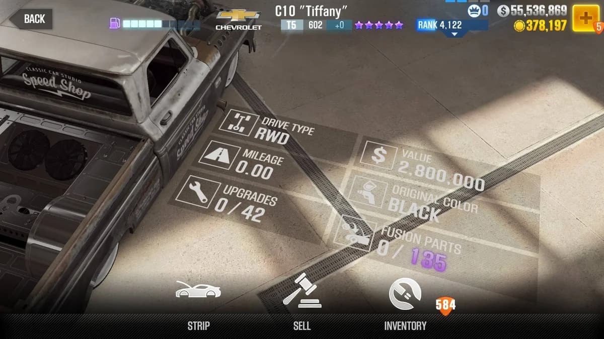 Chevrolet C10 ''Tiffany'' (VIP) CSR2 fusion parts and upgrade breakdown, tier 5 purple star car