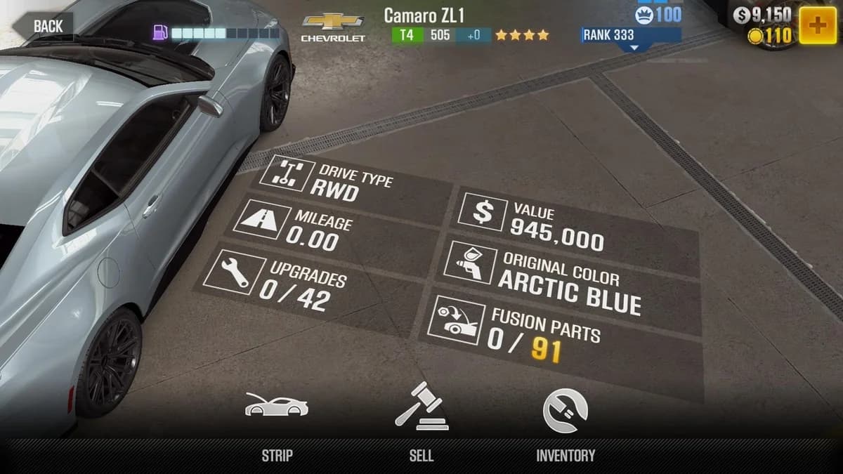 Chevrolet Camaro ZL1 CSR2 fusion parts and upgrade breakdown, tier 4 gold star car