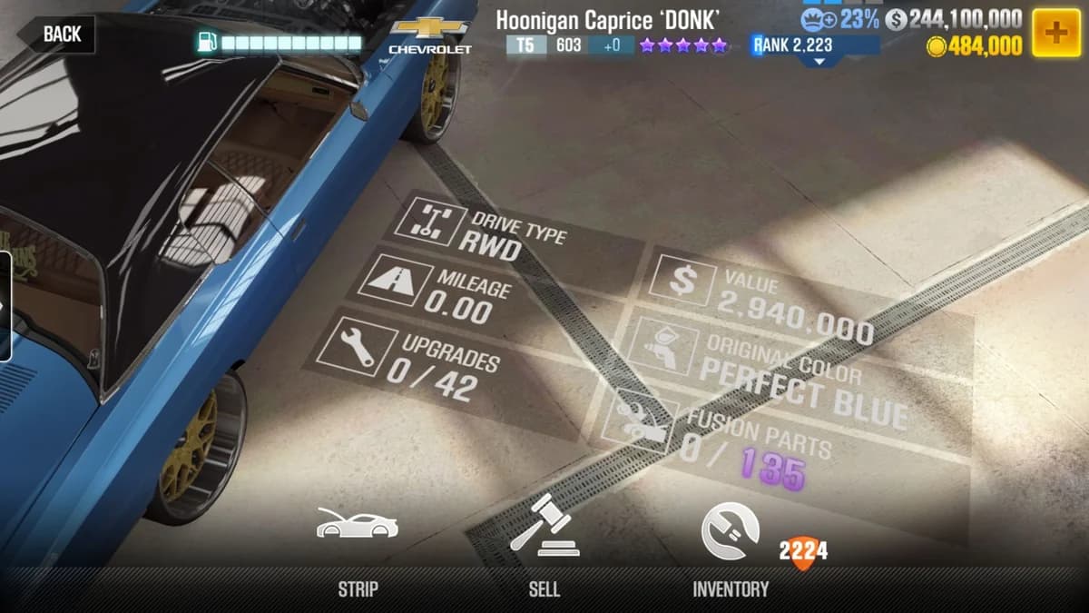 Chevrolet Hoonigan Caprice 'DONK' CSR2 fusion parts and upgrade breakdown, tier 5 purple star car