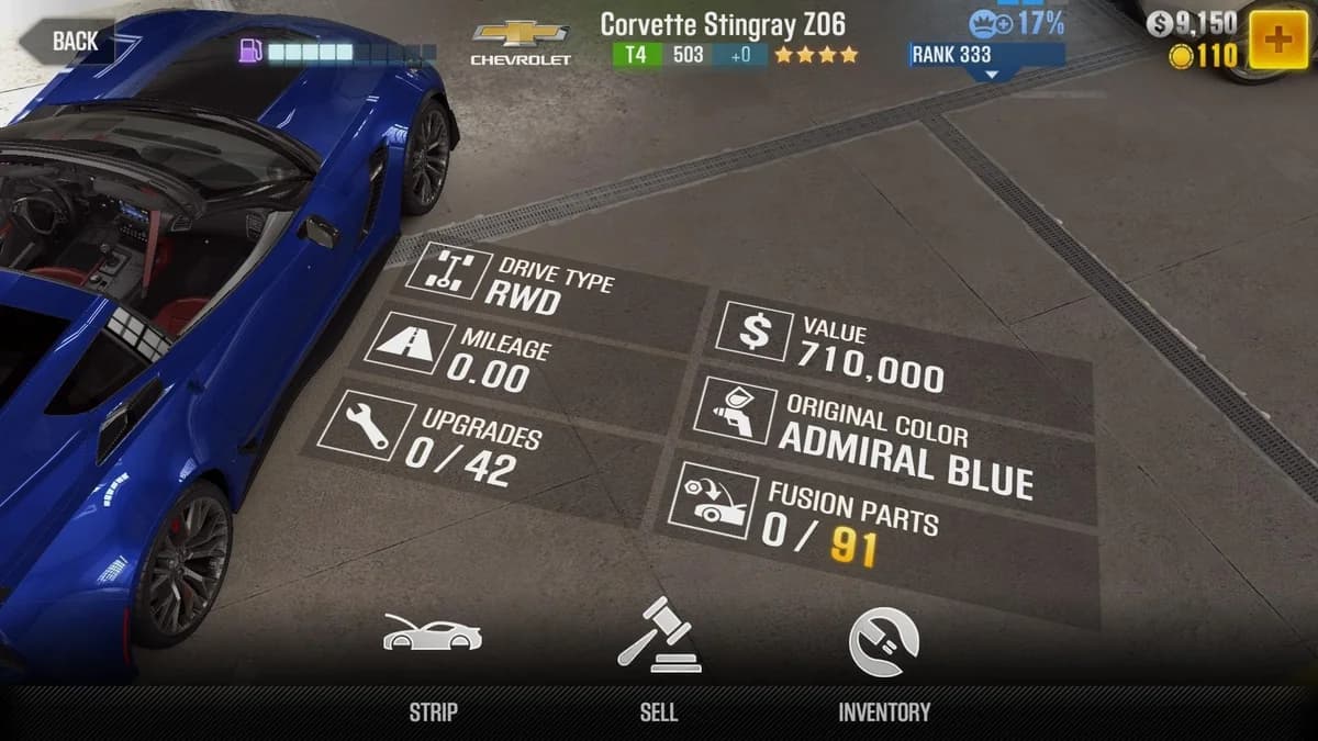 Chevrolet Corvette Stingray Z06 CSR2 fusion parts and upgrade breakdown, tier 4 gold star car