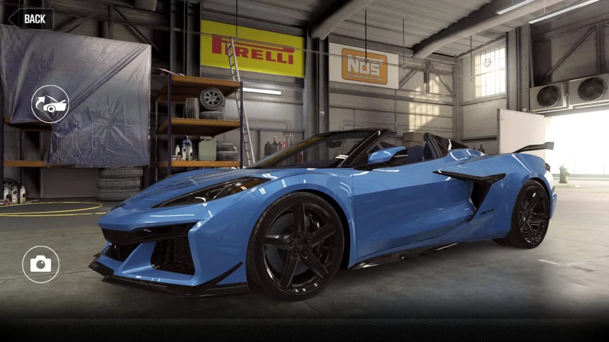 Chevrolet Corvette Z06 Convertible CSR2 season prize car in RapidBlue