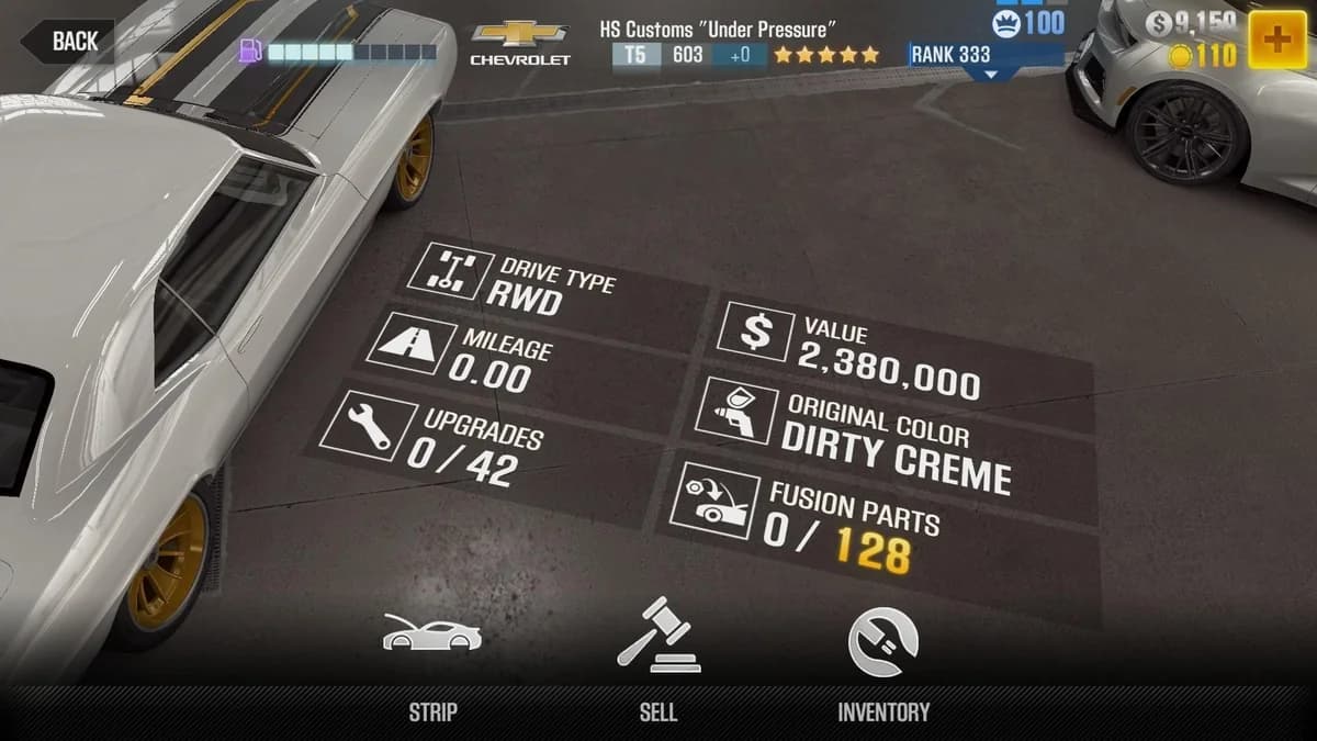Chevrolet HS Customs ''Under Pressure'' CSR2 fusion parts and upgrade breakdown, tier 5 purple star car