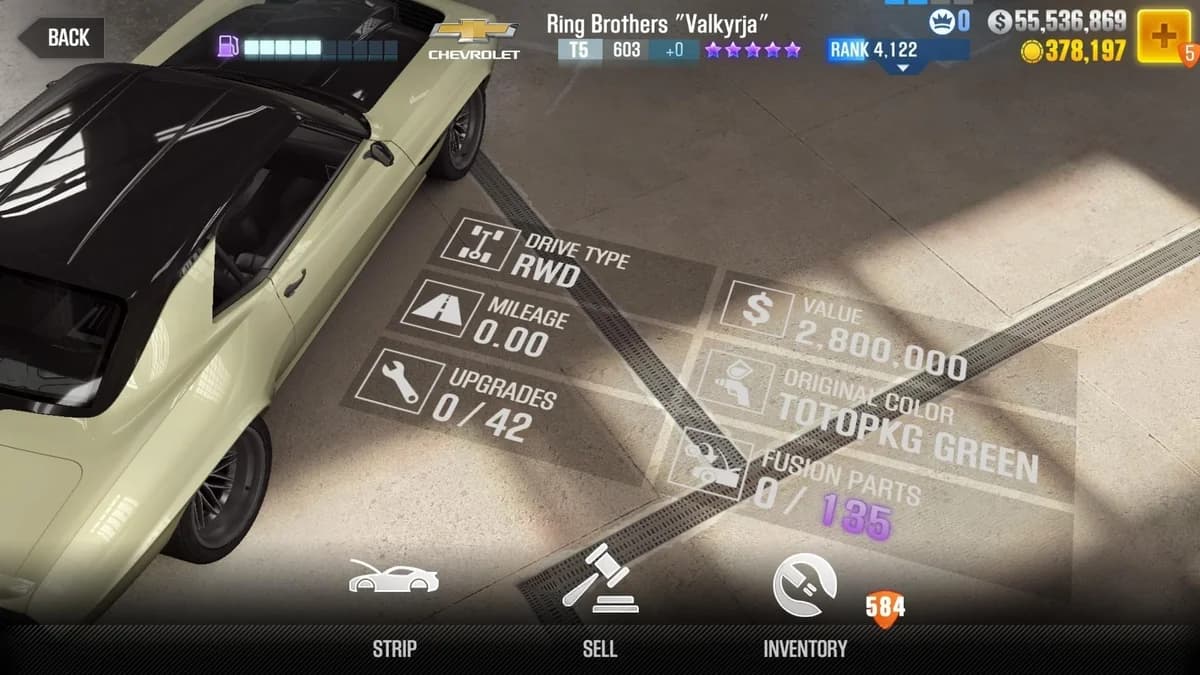 Chevrolet Ringbrothers Camaro ''Valkyrja'' CSR2 fusion parts and upgrade breakdown, tier 5 purple star car