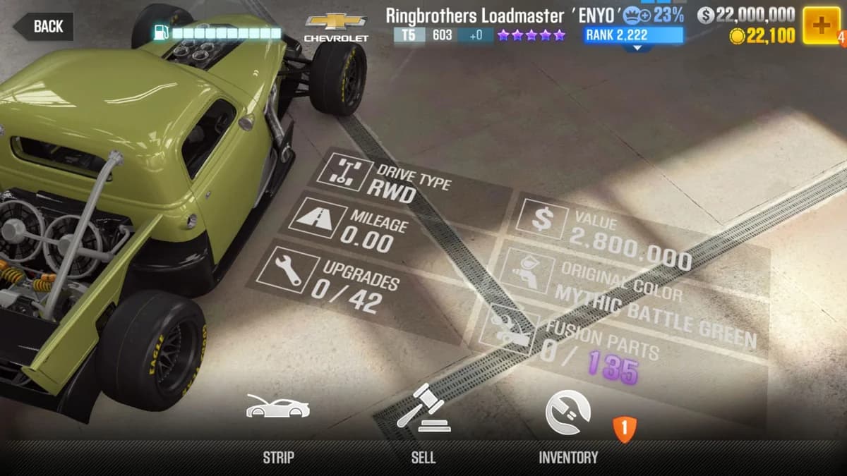 Chevrolet Ringbrothers Loadmaster 'ENYO' CSR2 fusion parts and upgrade breakdown, tier 5 purple star car