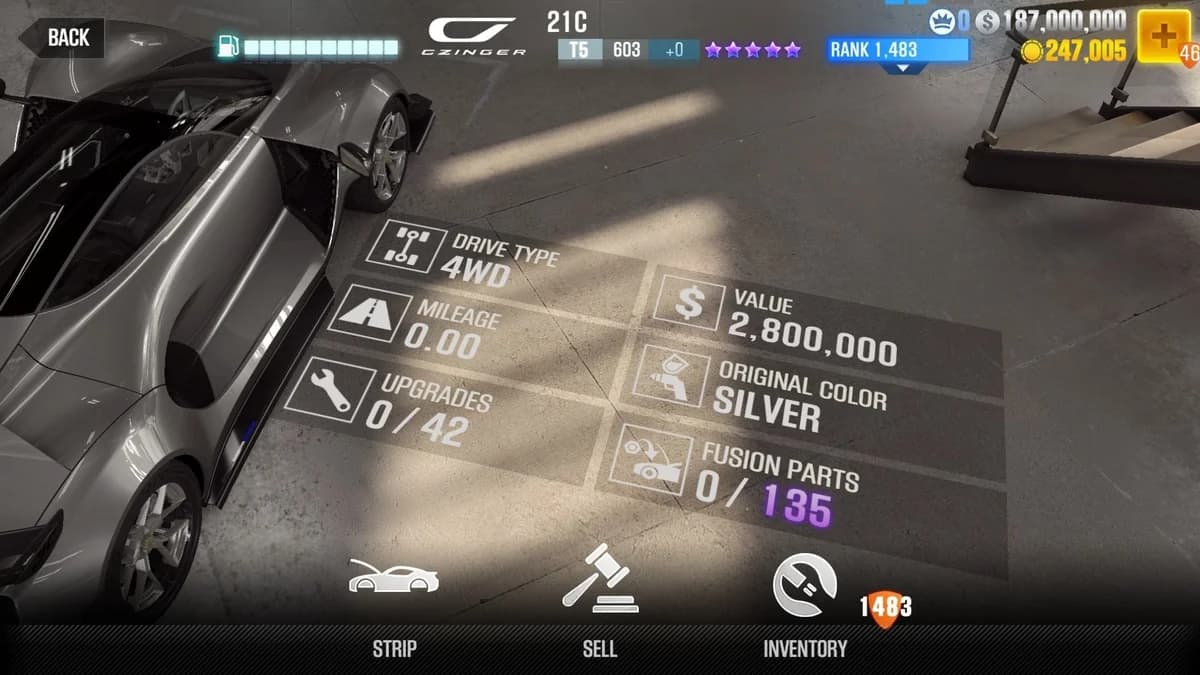 Czinger 21C CSR2 fusion parts and upgrade breakdown, tier 5 purple star car