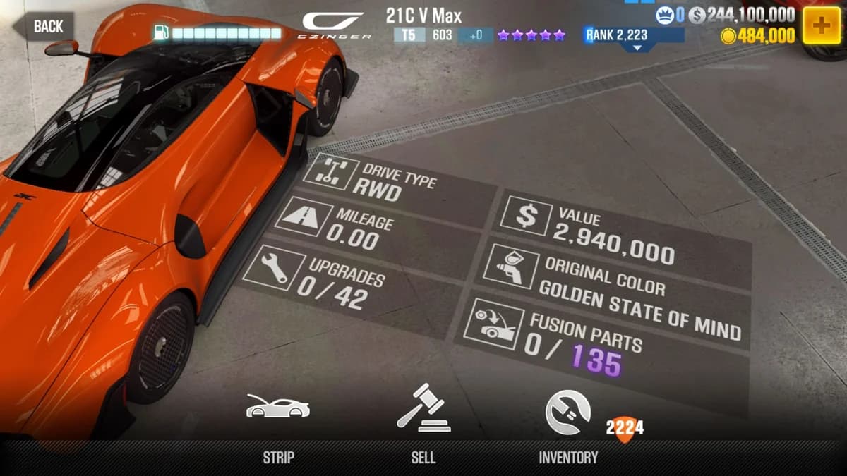 Czinger 21C V Max CSR2 fusion parts and upgrade breakdown, tier 5 purple star car
