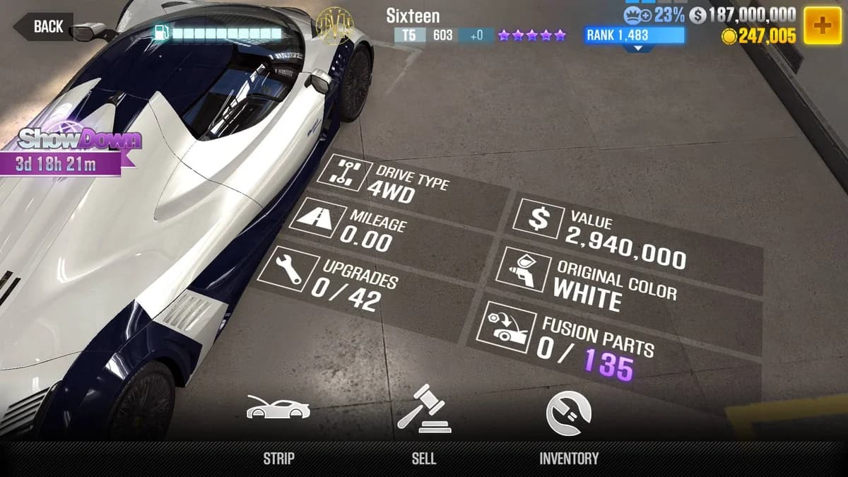 Devel Sixteen CSR2 fusion parts and upgrade breakdown, tier 5 purple star car
