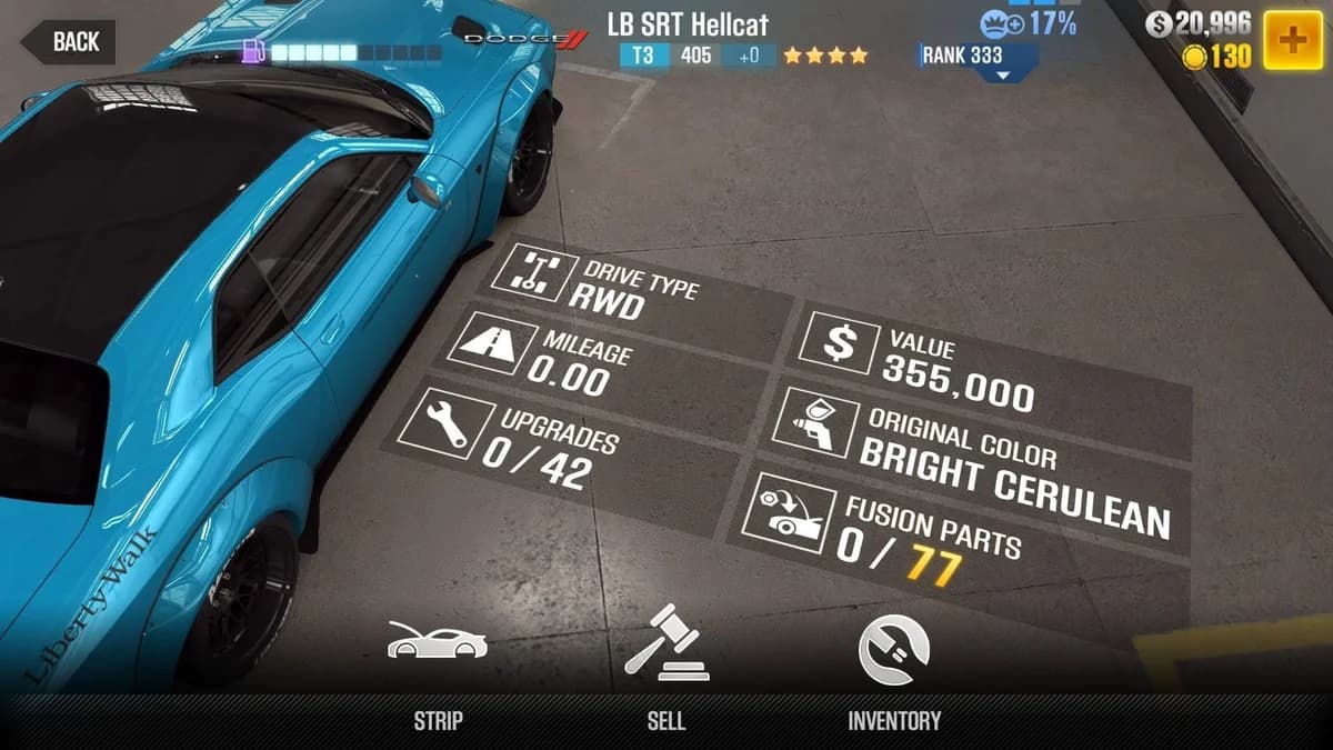 Dodge LB SRT Hellcat CSR2 fusion parts and upgrade breakdown, tier 3 purple star car