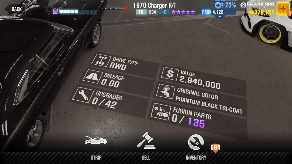 Dom Toretto's Dodge 1970 Charger R/T (FnF-4) CSR2 fusion parts and upgrade breakdown, tier 5 purple star car