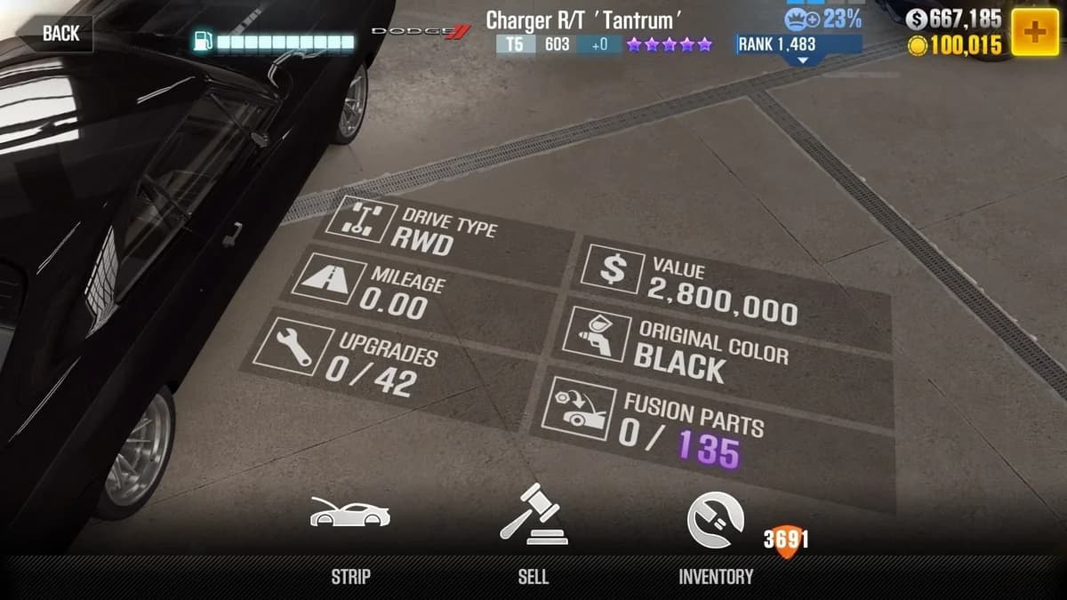 Dom Toretto's Dodge Charger R/T 'Tantrum' (FnF) CSR2 fusion parts and upgrade breakdown, tier 5 purple star car