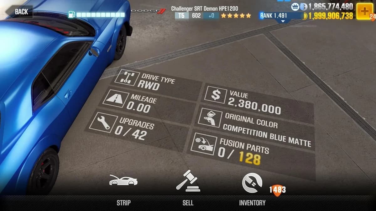 Dodge Challenger SRT Demon HPE1200 CSR2 fusion parts and upgrade breakdown, tier 5 gold star car