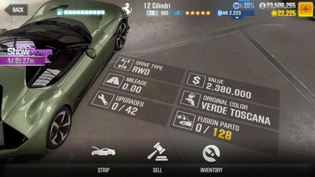 Ferrari 12 Cilindri CSR2 fusion parts and upgrade breakdown, tier 5 gold star car