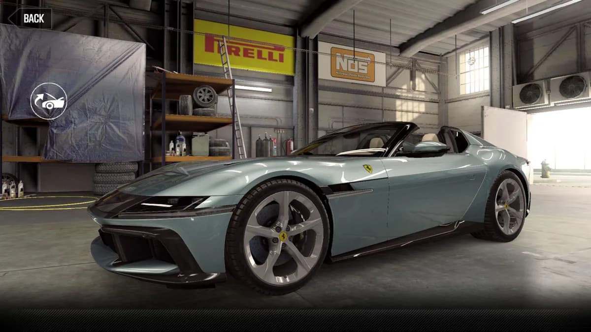 Ferrari 12 Cilindri Spider CSR2 season prize car in CelesteTrevi