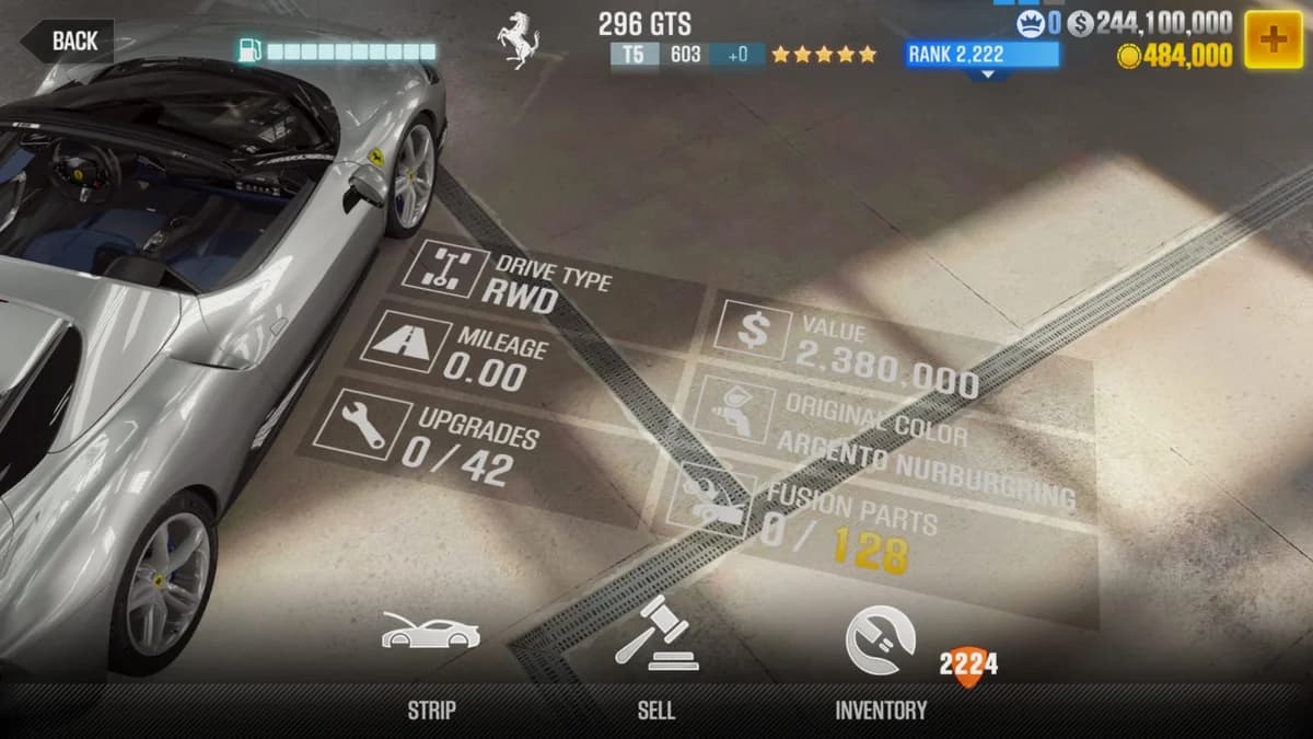Ferrari 296 GTS CSR2 fusion parts and upgrade breakdown, tier 5 gold star car
