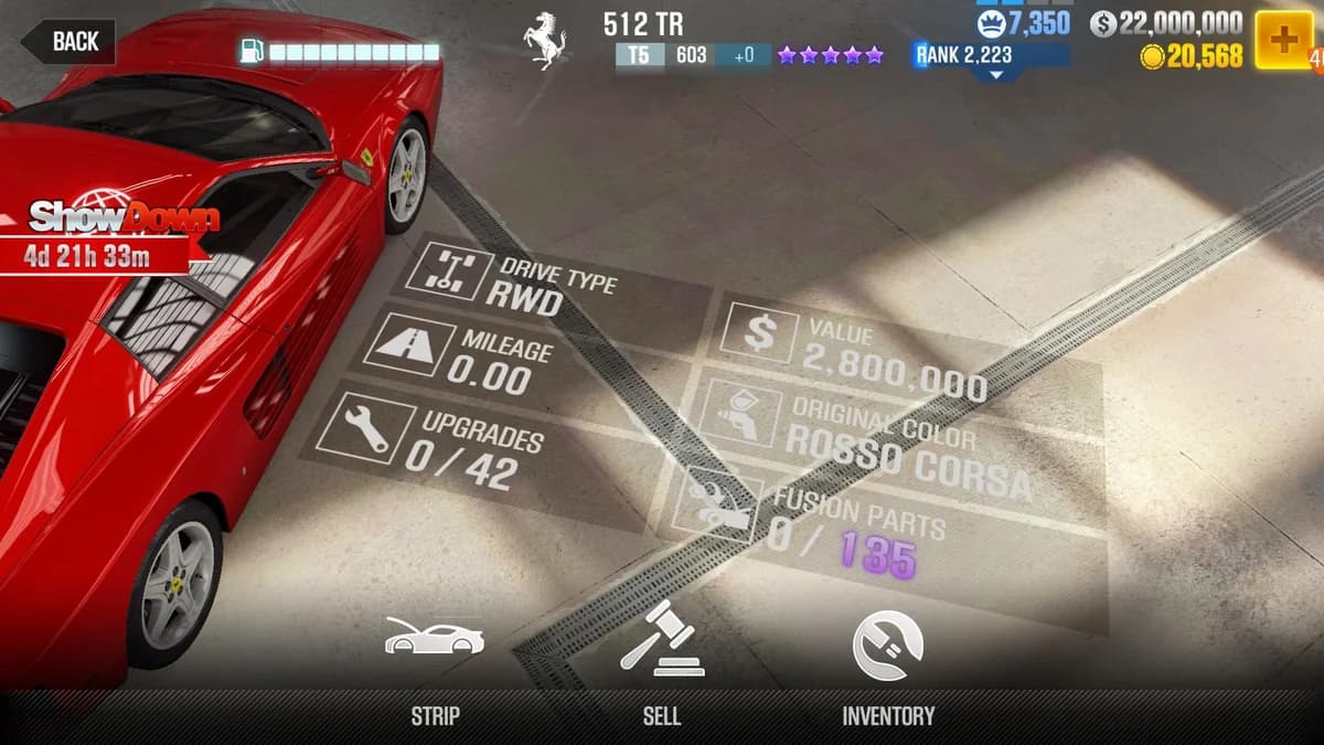 Ferrari 512 TR CSR2 fusion parts and upgrade breakdown, tier 5 purple star car