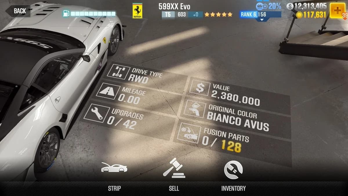 Ferrari 599XX Evo CSR2 fusion parts and upgrade breakdown, tier 5 gold star car