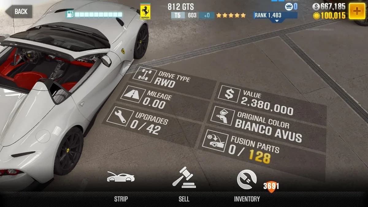 Ferrari 812 GTS CSR2 fusion parts and upgrade breakdown, tier 5 gold star car