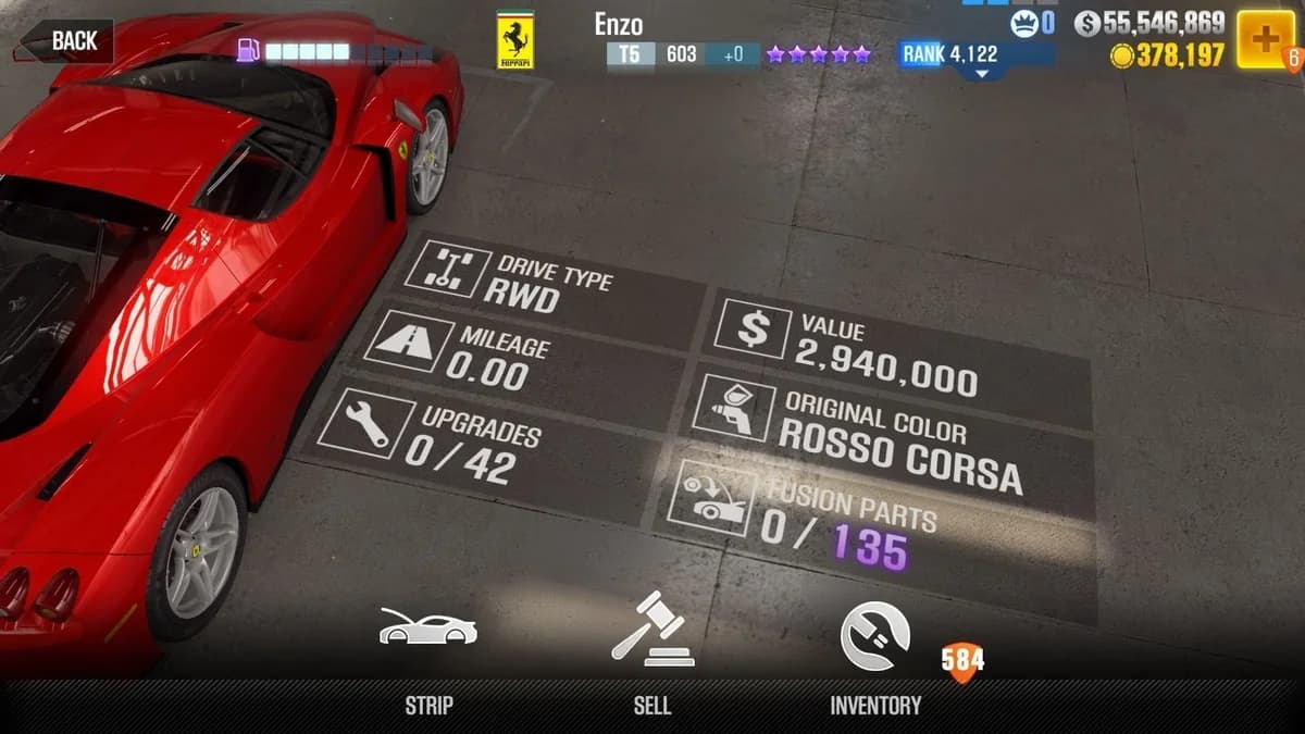 Ferrari Enzo CSR2 fusion parts and upgrade breakdown, tier 5 gold star car