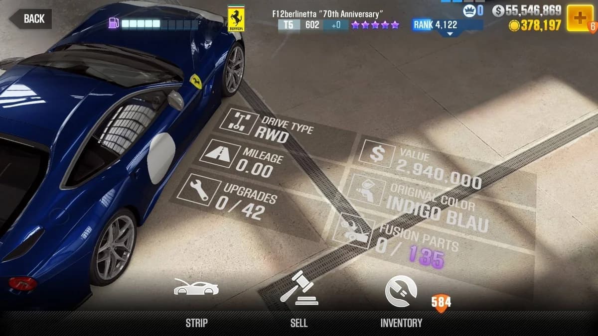 Ferrari F12berlinetta ''70th Anniversary'' CSR2 fusion parts and upgrade breakdown, tier 5 purple star car