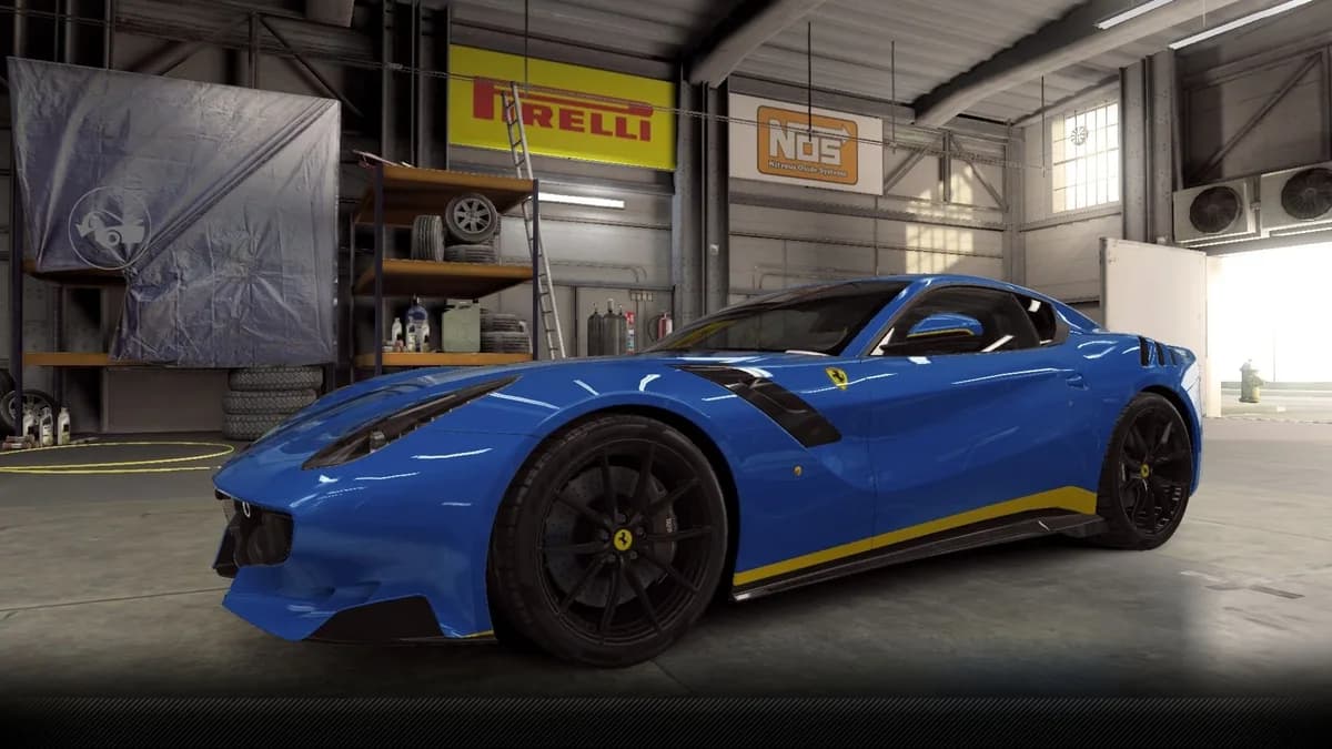Ferrari F12tdf CSR2 season prize car in AzzurroDino