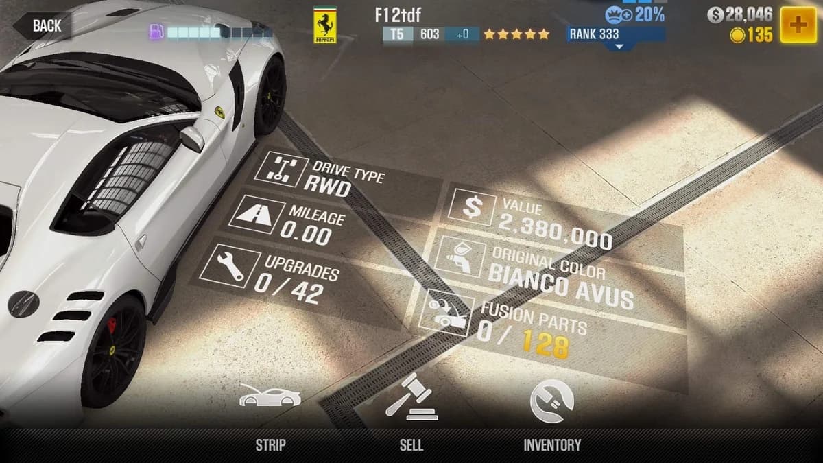 Ferrari F12tdf CSR2 fusion parts and upgrade breakdown, tier 5 purple star car