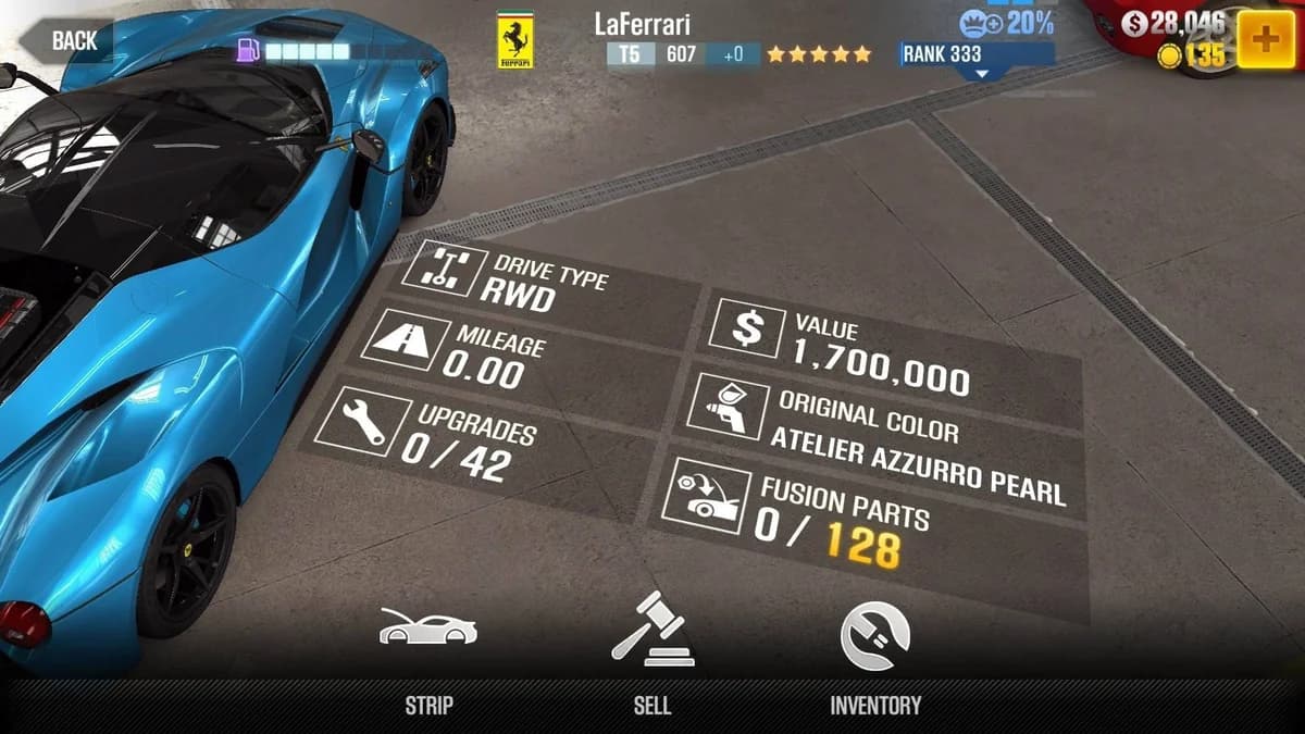 Ferrari LaFerrari CSR2 fusion parts and upgrade breakdown, tier 5 gold star car