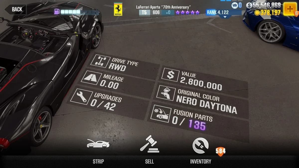 Ferrari LaFerrari Aperta ''70th Anniversary'' CSR2 fusion parts and upgrade breakdown, tier 5 purple star car