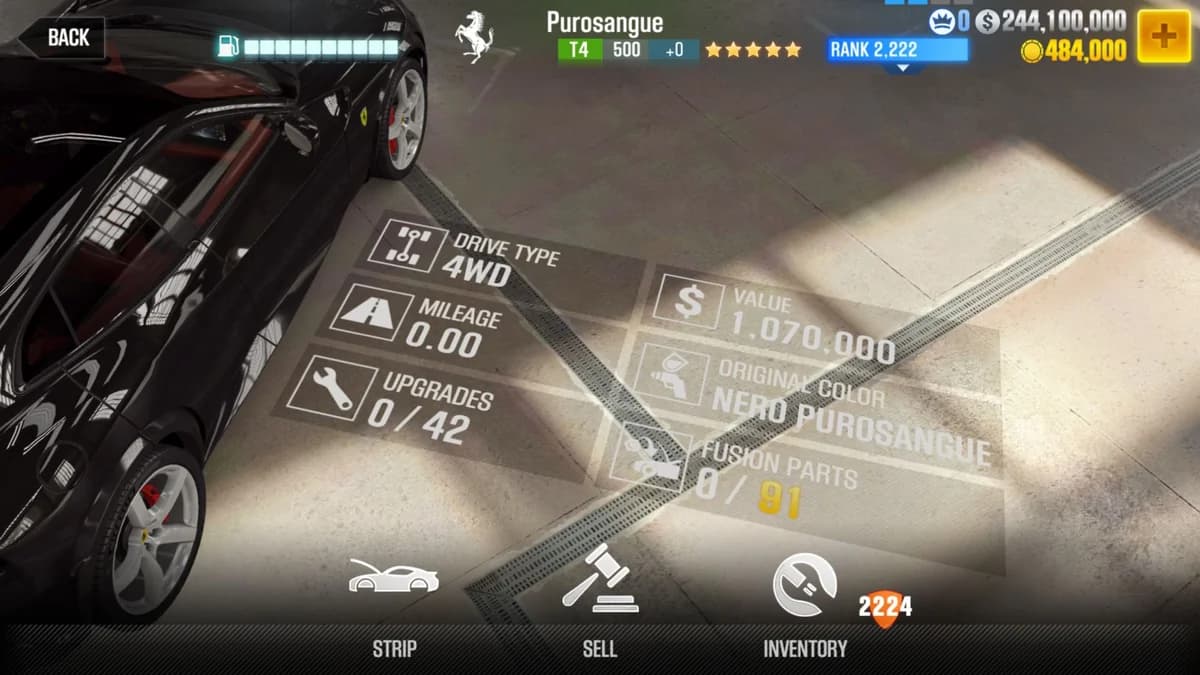 Ferrari Purosangue CSR2 fusion parts and upgrade breakdown, tier 4 gold star car